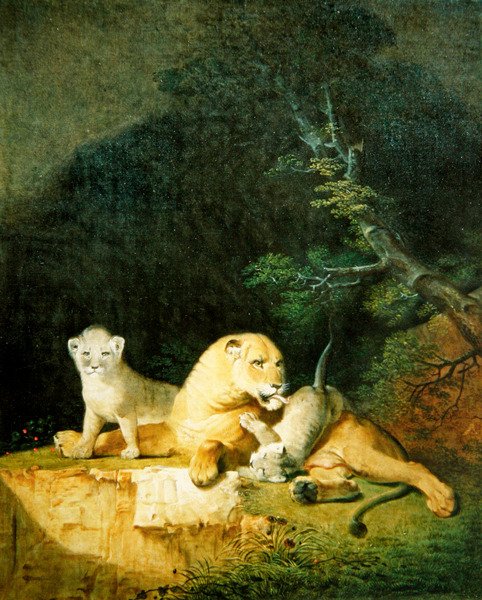 Lioness and Cubs (olje på lerret) av Jacques Laurent Agasse