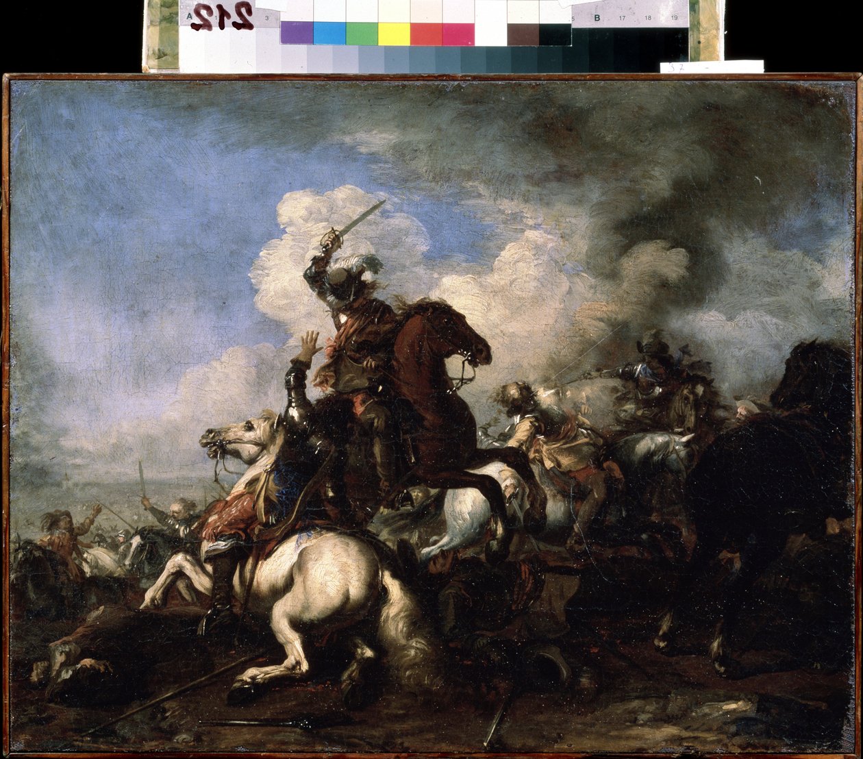 ""Le combat de chevaliers"" (Cavalry Combat) Maleri av Jacques Courtois (1621-1676) Mikhail Kroshitsky kunstmuseum fra 1600-tallet, Sevastopol (Sevastopol) Ukraina av Jacques Courtois