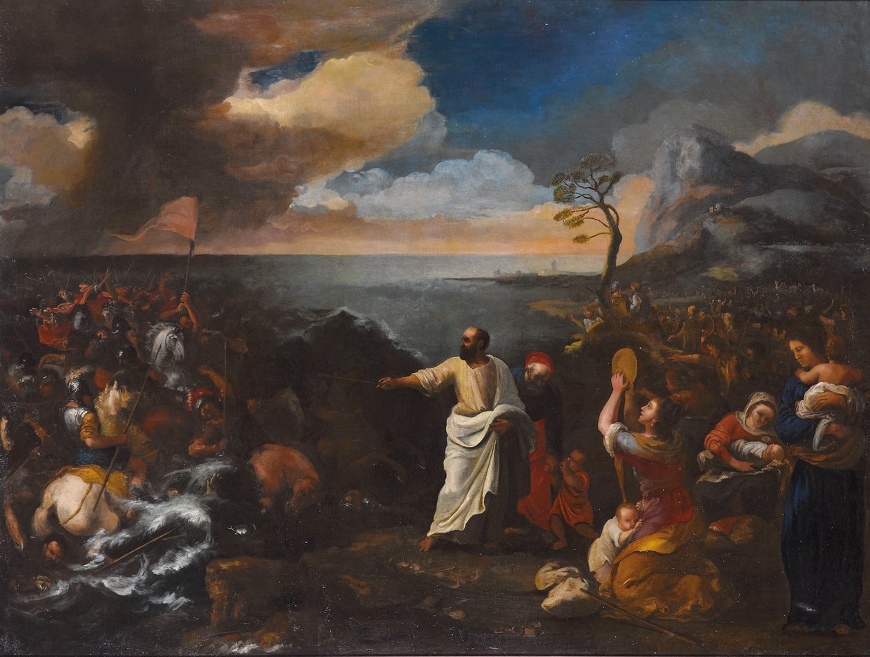 The Crossing of the Red Sea (olje på lerret) av Jacques Courtois