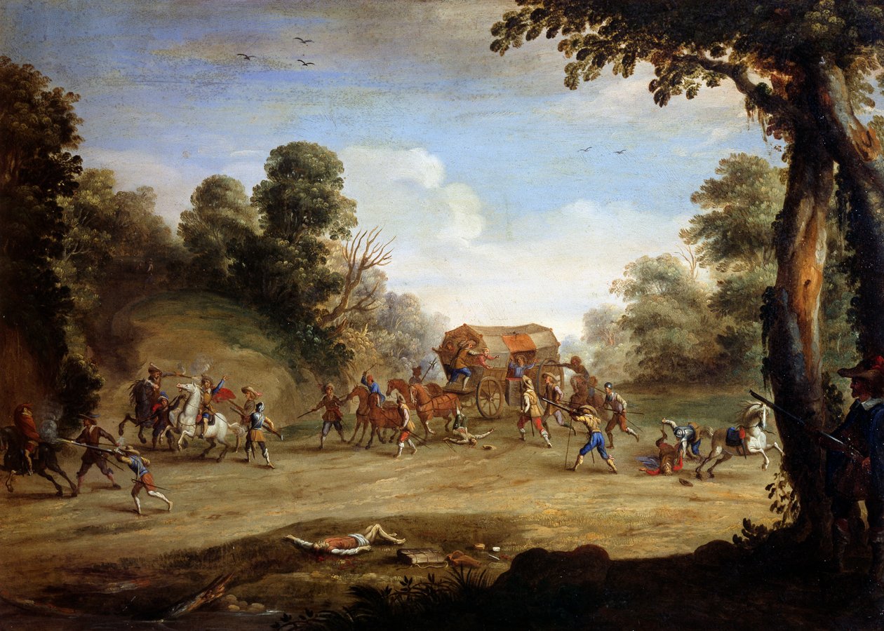 Livet til en soldat, sparking av en buss (olje på kobber) av Jacques (after) Callot
