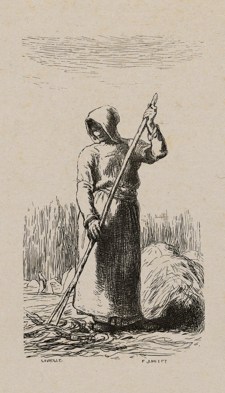 Kvinne raker høy av Jacques Adrien Lavieille