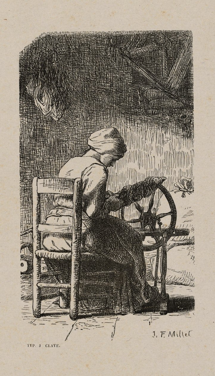 Kvinne som spinner av Jacques Adrien Lavieille