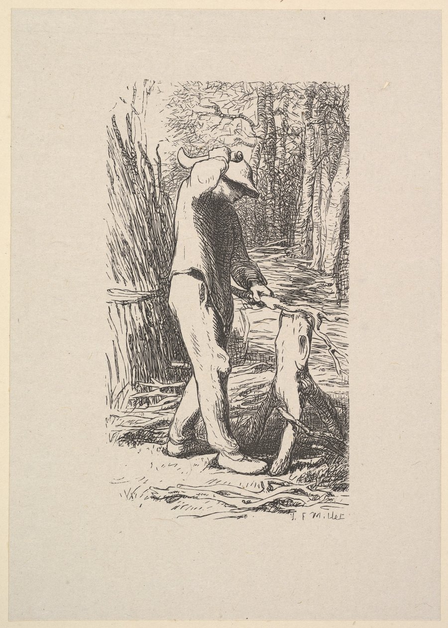 Vedhogger som lager en tjuv, 1853. av Jacques Adrien Lavieille