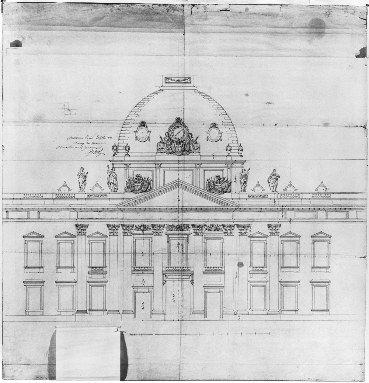 Design for Ecole Militaire i Paris, 1769 av Jacques Ange Gabriel