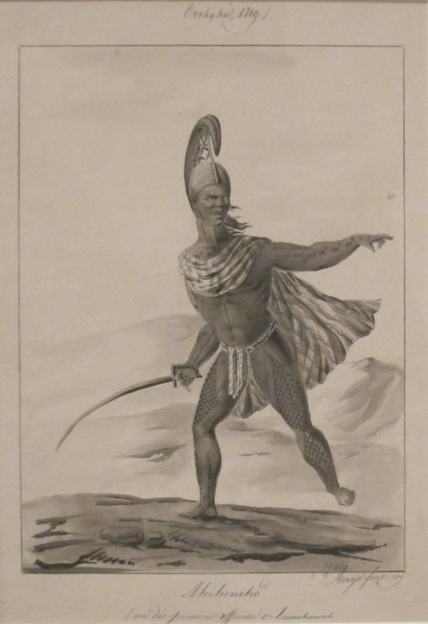 quot;Aniheneho. L#39;un des Premiers Officiers de Tahmahamahquot; penn og blekk over grafitt av Jacques Arago, 1819, Honolulu Academy of Arts av Jacques Arago