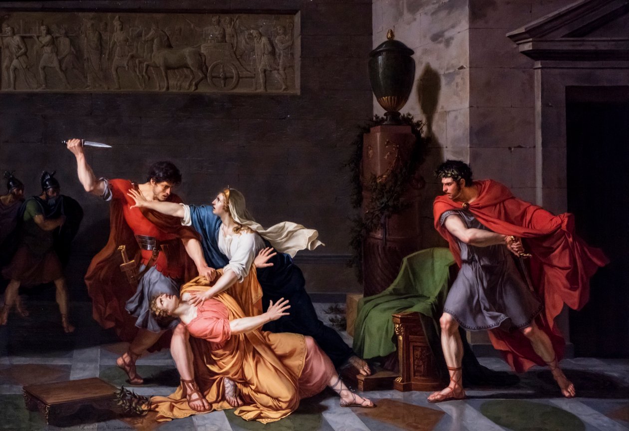 Geta dør i morens armer, myrdet på ordre fra broren Caracalla av Jacques Augustin Catherine Pajou