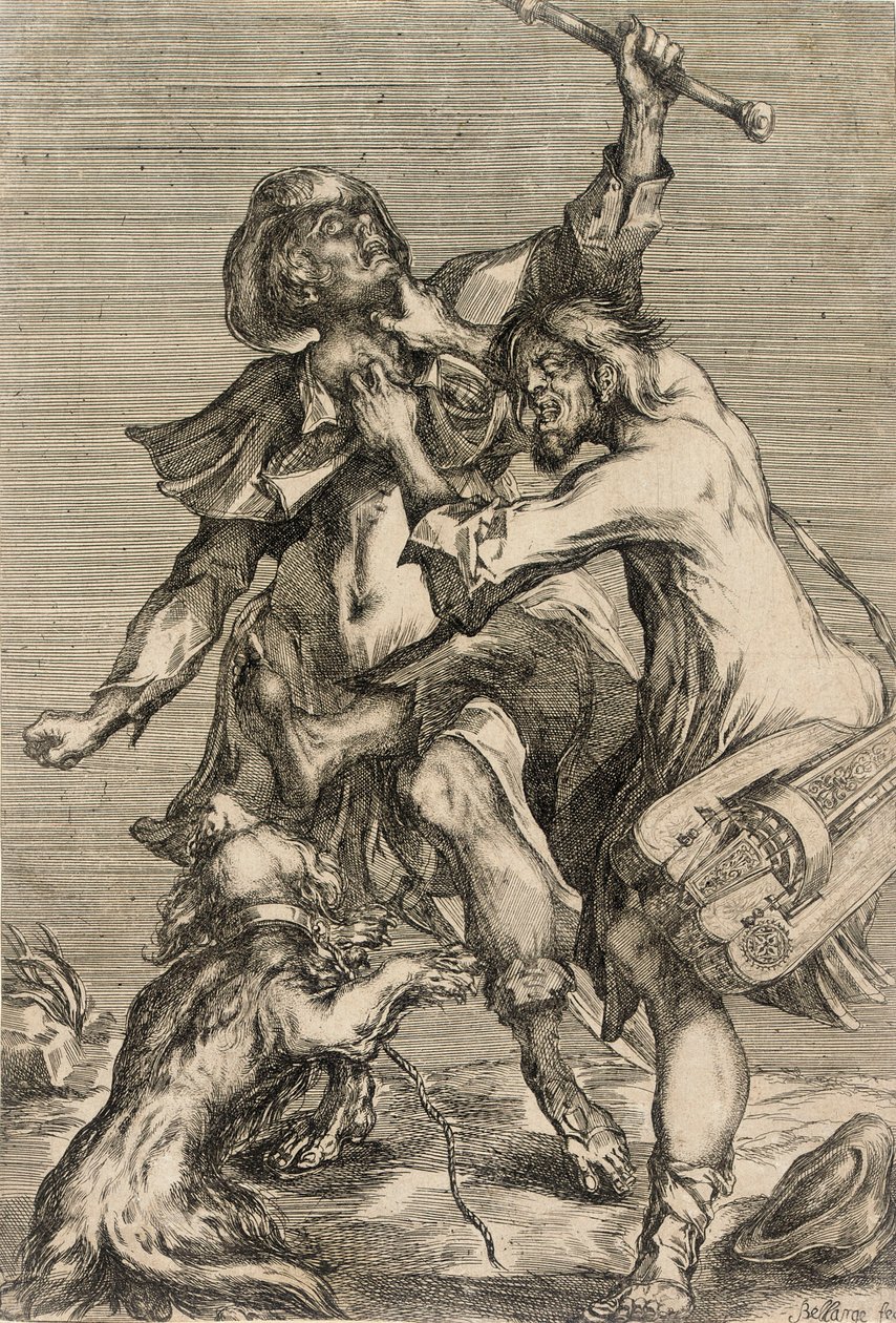Dreielirespiller angriper en pilegrim av Jacques Bellange