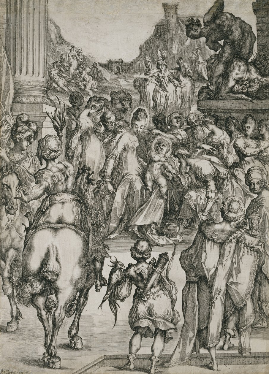The Adoration of the Magi, ca. 1614-17 (radering med gravering) av Jacques Bellange