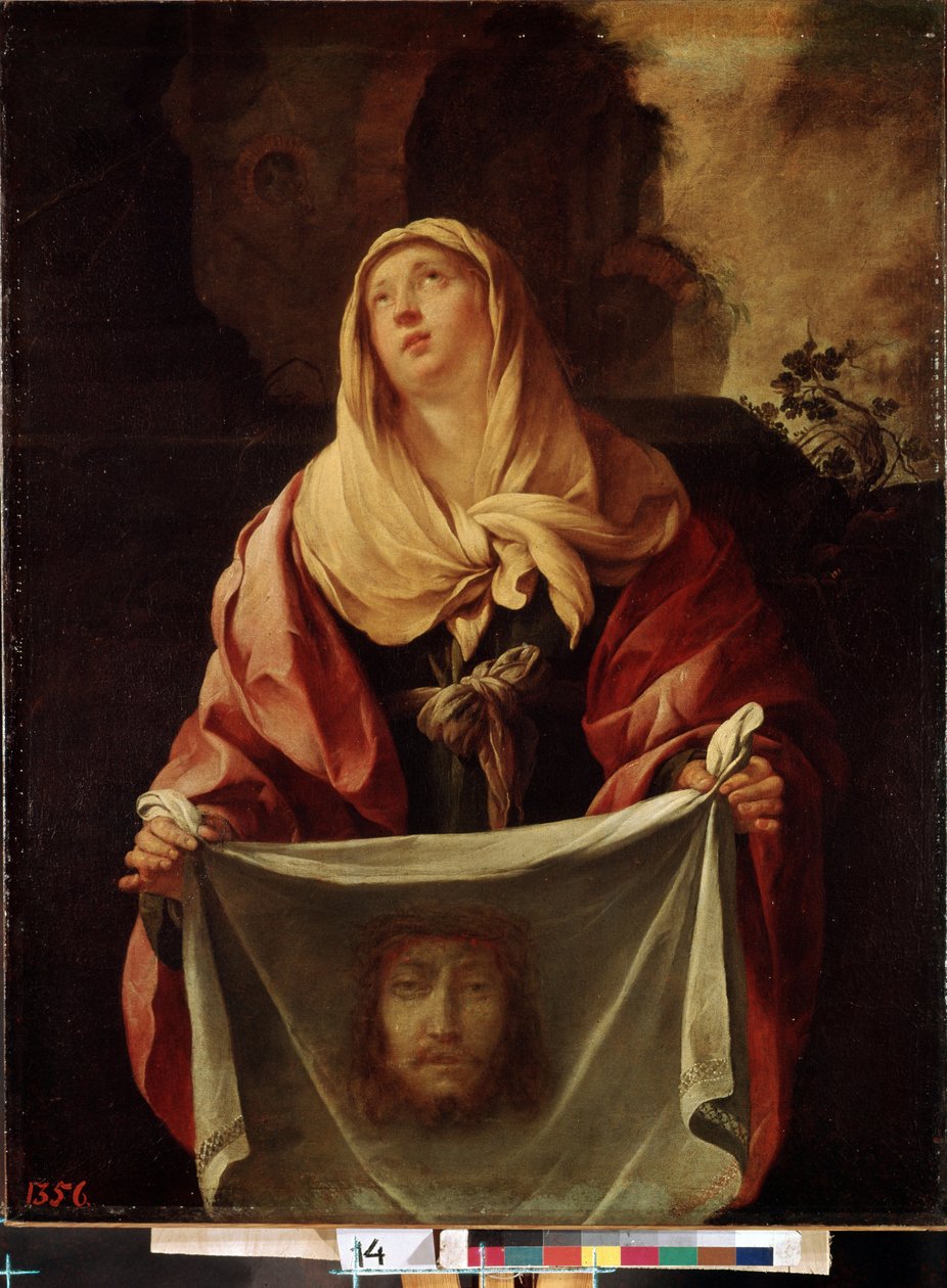 ""Saint Veronica"". Det hellige slør representerer ansiktet til Kristus hvis svette Veronique ville ha tørket av under oppstigningen til Golgata. Maleri av Jacques Blanchard (1600-1638) 1633-1634 Mål 127x98 cm Eremitagemuseet, St. Petersburg (Saint-Peters av Jacques Blanchard