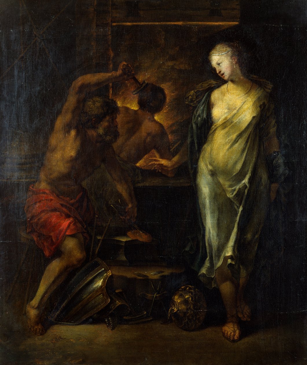 Vulcan smir rustningen til Achilles overvåket av Thetis (olje på lerret) av Jacques Blanchard