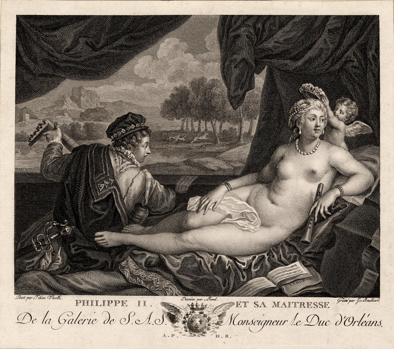 Filip II og hans elskerinne etter Titian, ca. 1780 av Jacques Bouillard