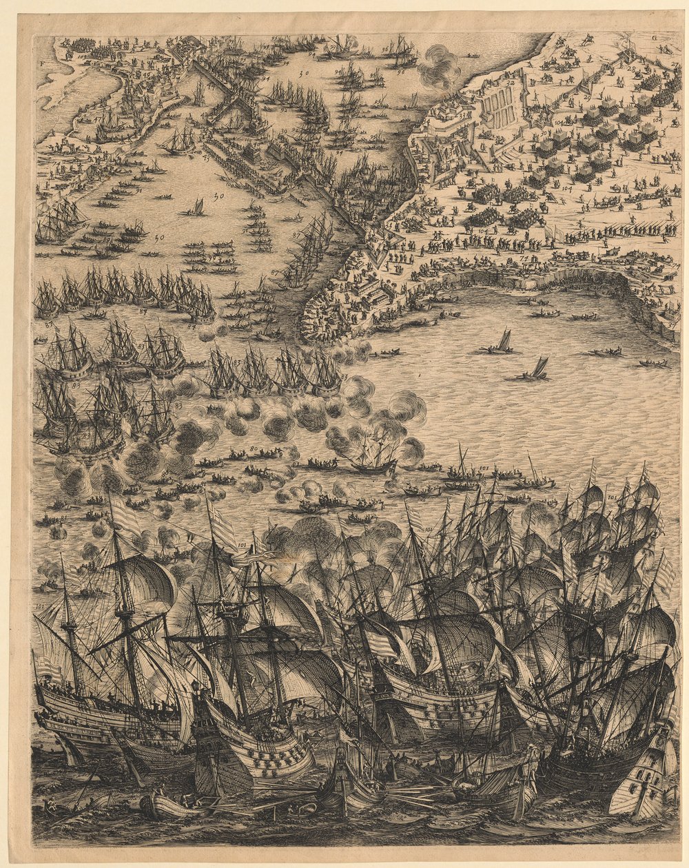 2. Tavle nederst i midten fra «Beleiringen av La Rochelle» av Jacques Callot