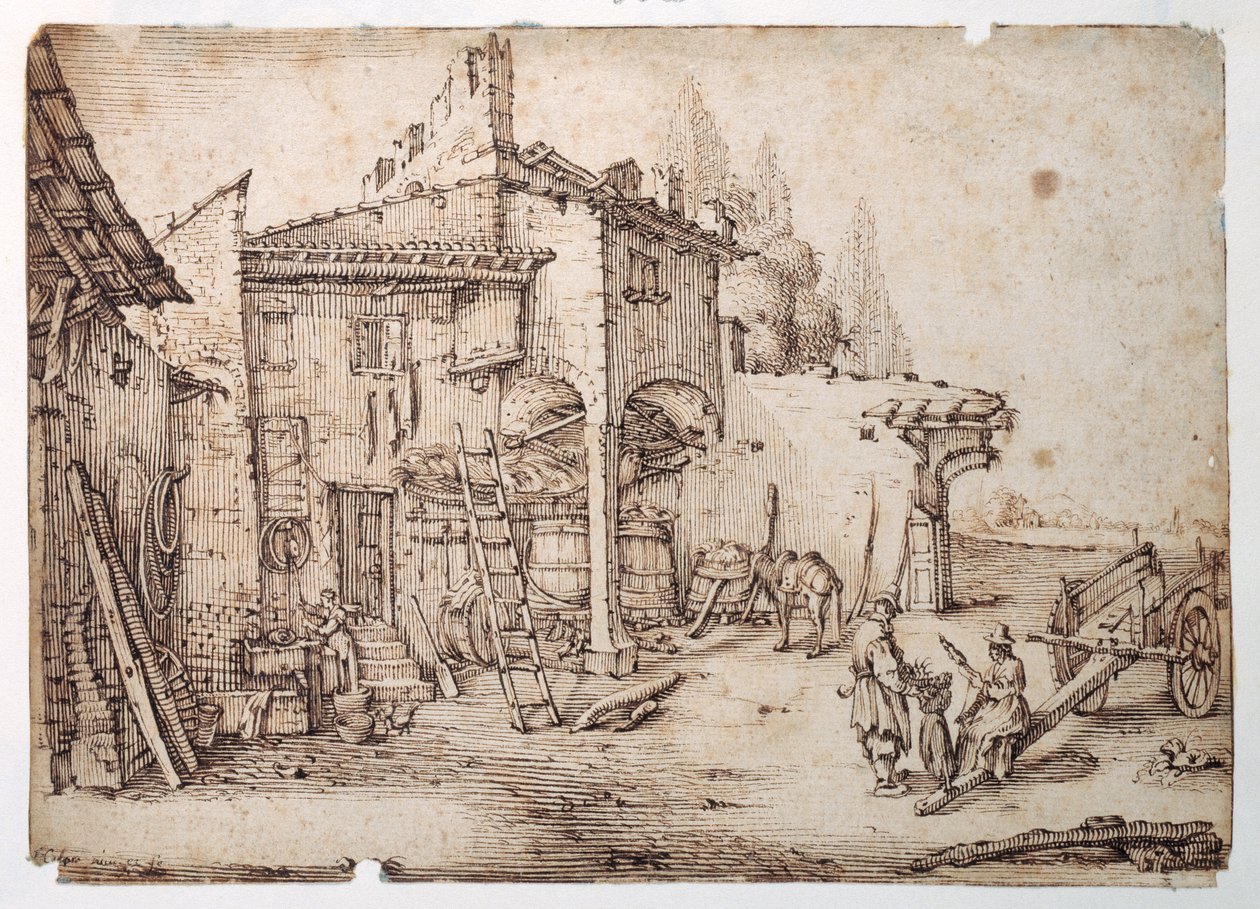 En italiensk gård (penn og brunt blekk på papir) av Jacques Callot