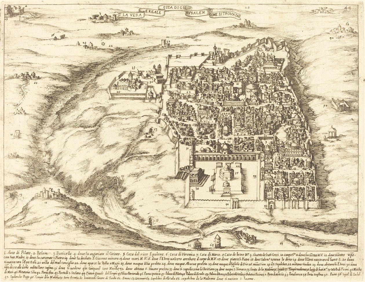 Luftfoto av byen Jerusalem av Jacques Callot