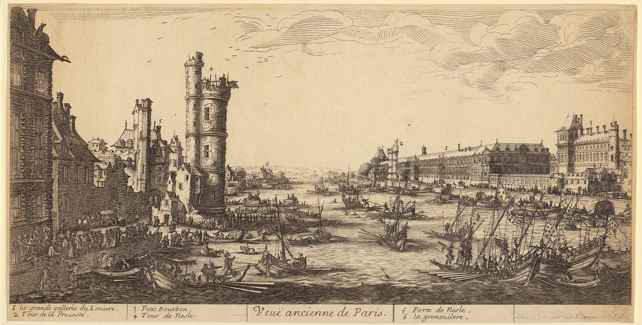 Utsikt over Louvre, blad 1 fra serien «De to store utsiktene over Paris» av Jacques Callot