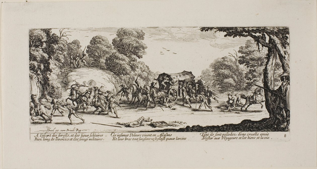 Attack on the Coach, plate åtte fra The Miseries of War av Jacques Callot