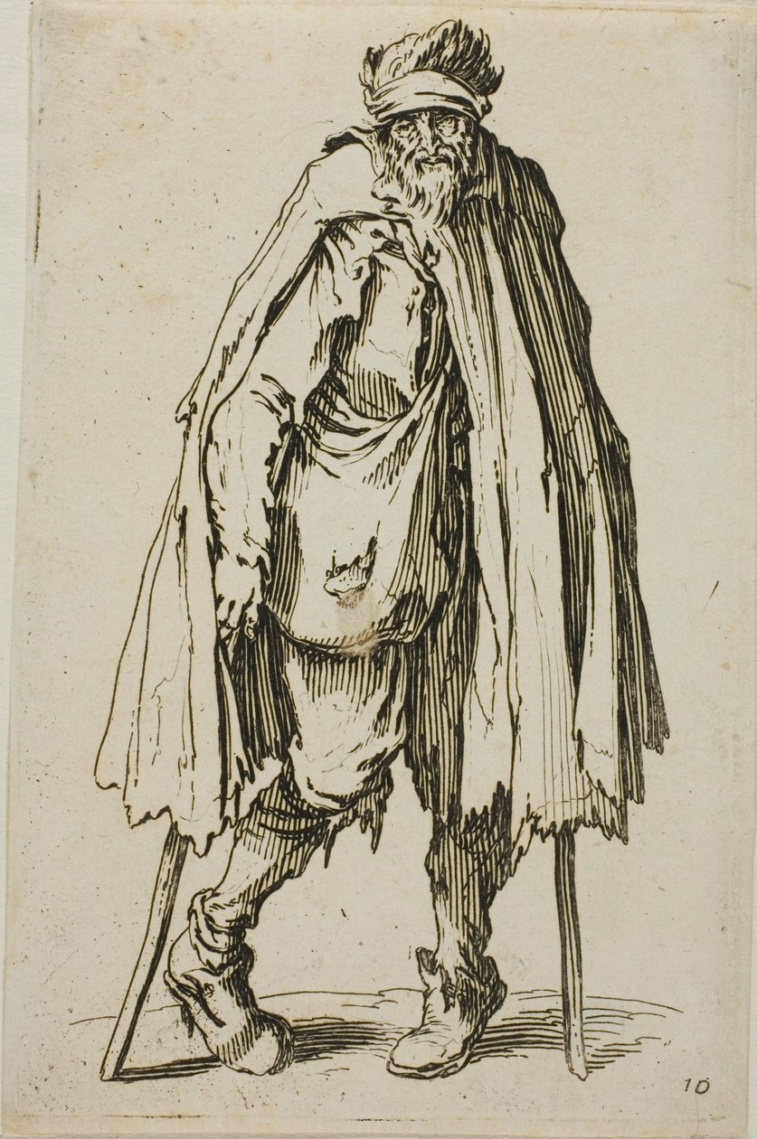Beggar Leaning on a Stick, plate nitten fra The Beggars av Jacques Callot