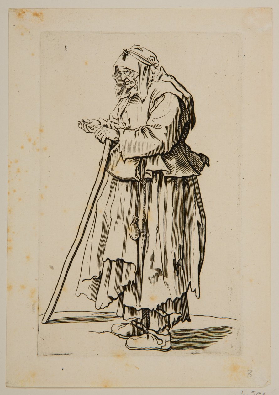 Tiggerkvinne som mottar almisser (etsing) av Jacques Callot