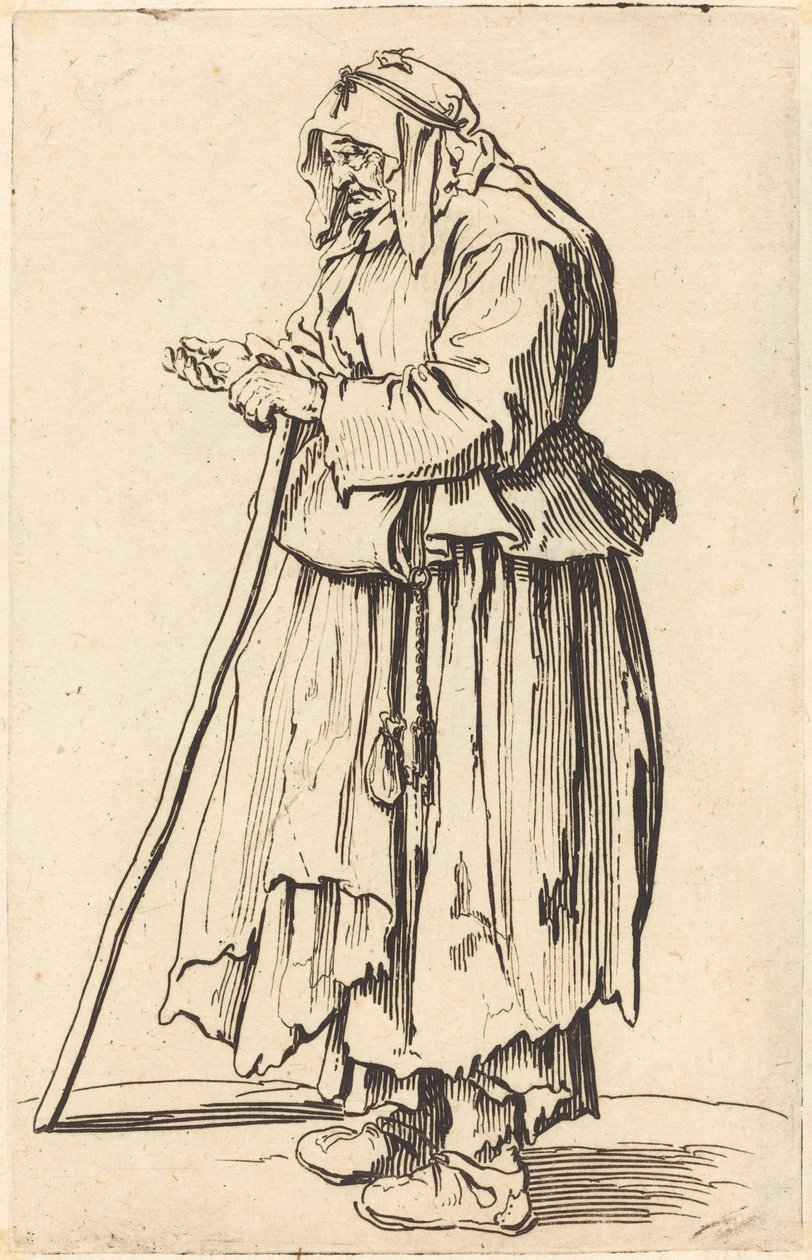 Tiggerkvinne som mottar veldedighet, ca. 1622. av Jacques Callot