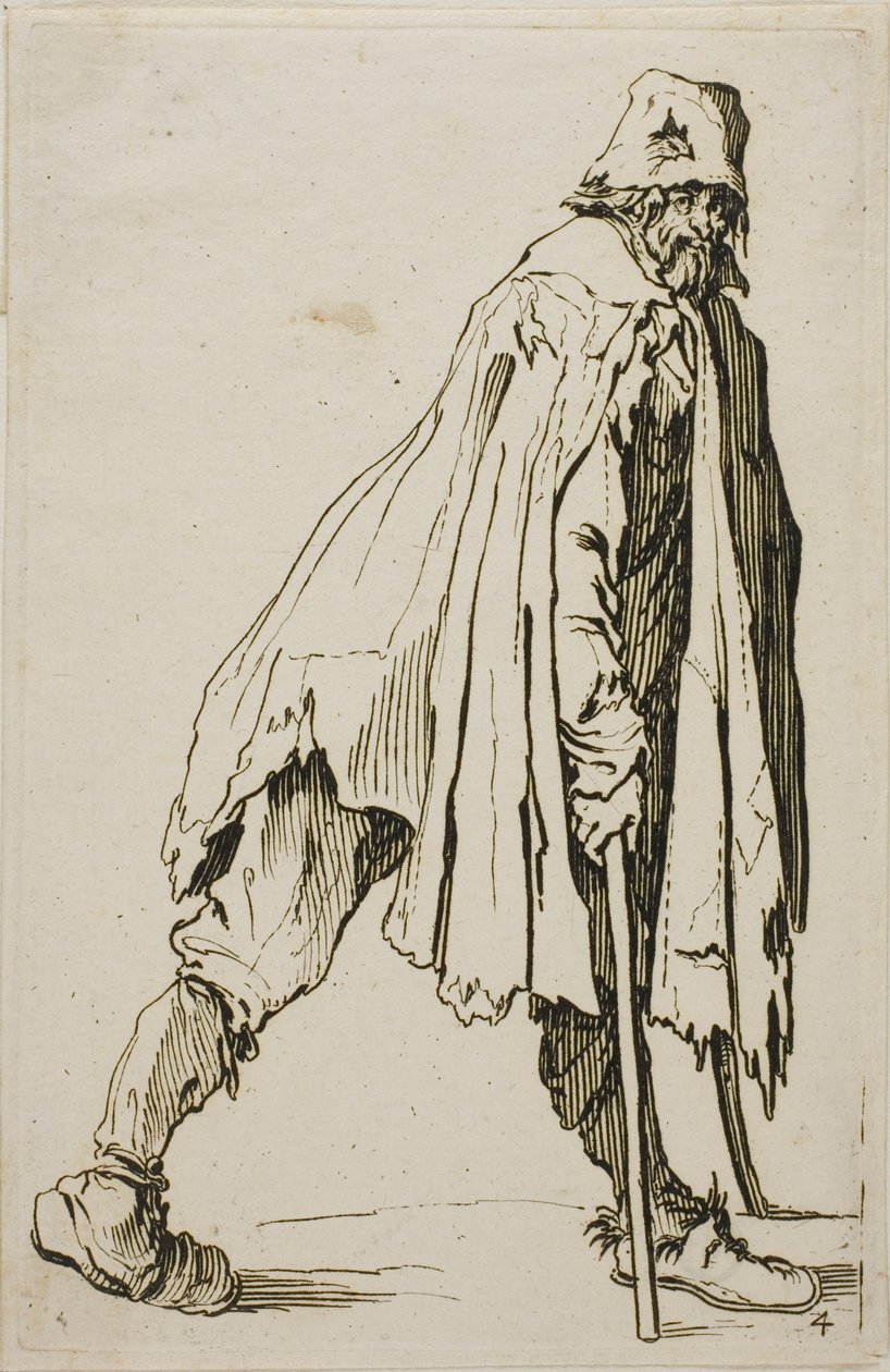 Tigger på krykker med hatt, tallerken fire fra The Beggars av Jacques Callot