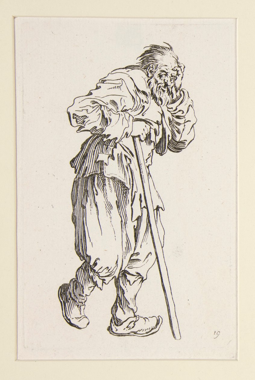 Tigger støttet opp på en pinne, fra The Beggars av Jacques Callot