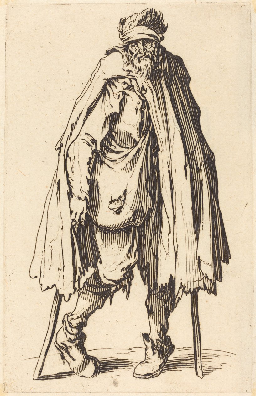 Tigger med krykker og sekk av Jacques Callot
