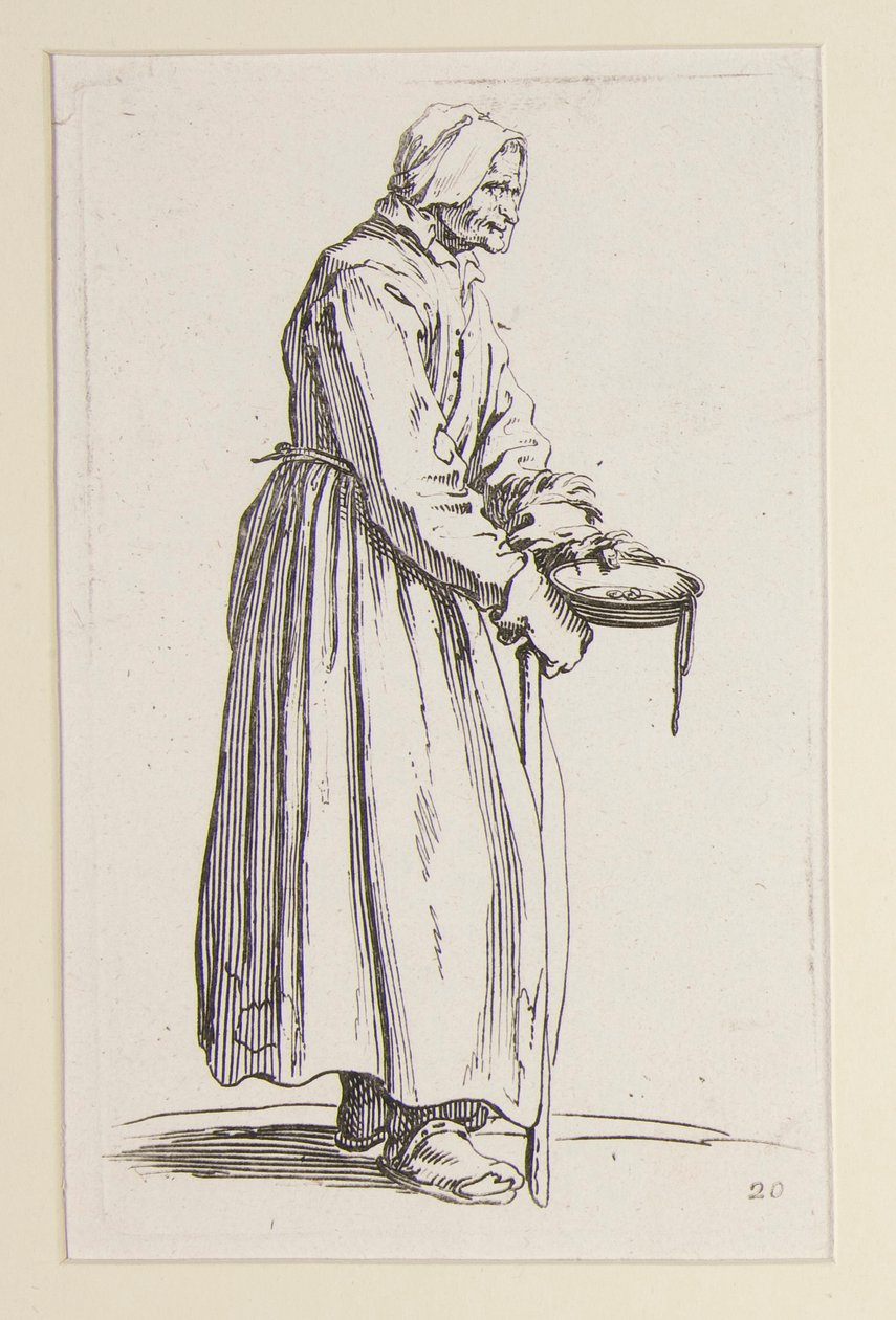 Tiggerkvinne som bærer en bolle, fra The Beggars (La mendiante a la sebille) av Jacques Callot