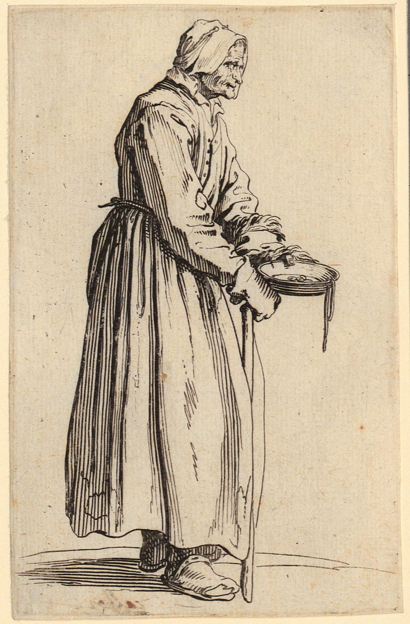 Tiggende kvinne med tallerken, blad 20 fra serien «Tiggerne» av Jacques Callot