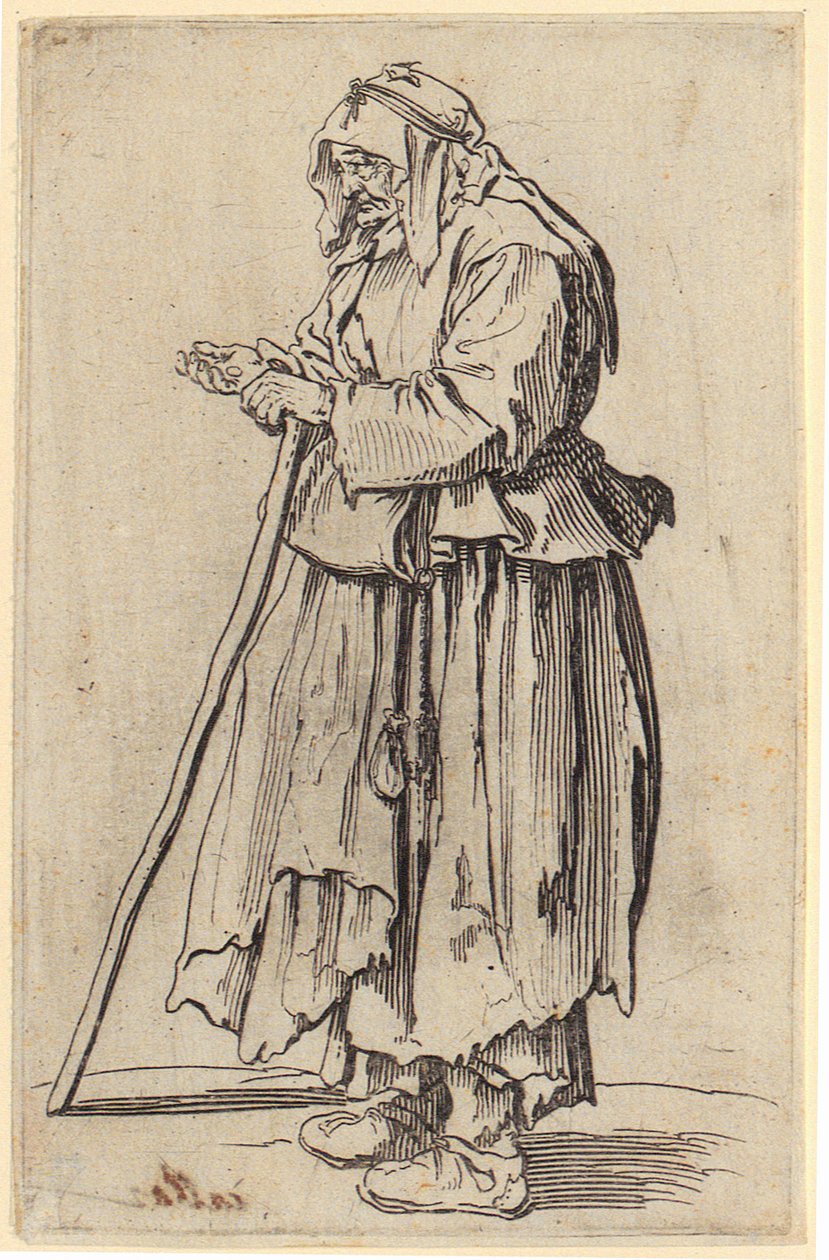 Tiggerkvinne med almissene sine, blad 23 fra serien «Tiggerne» av Jacques Callot