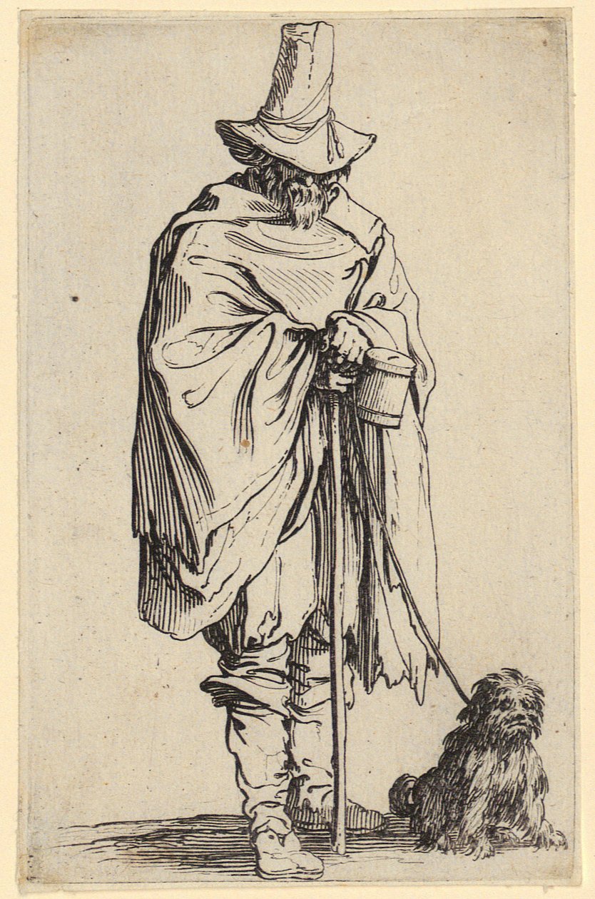 Blind mann og hunden hans, blad 22 fra serien «Tiggerne» av Jacques Callot