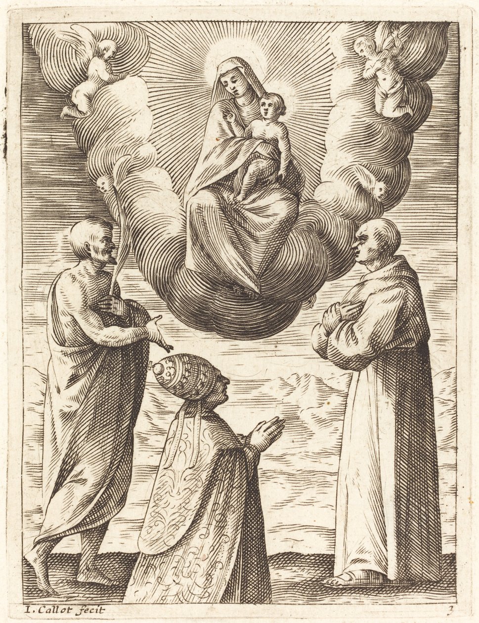 Boniface VIII med de hellige Francis og Crispin som tilber jomfruen og barnet av Jacques Callot