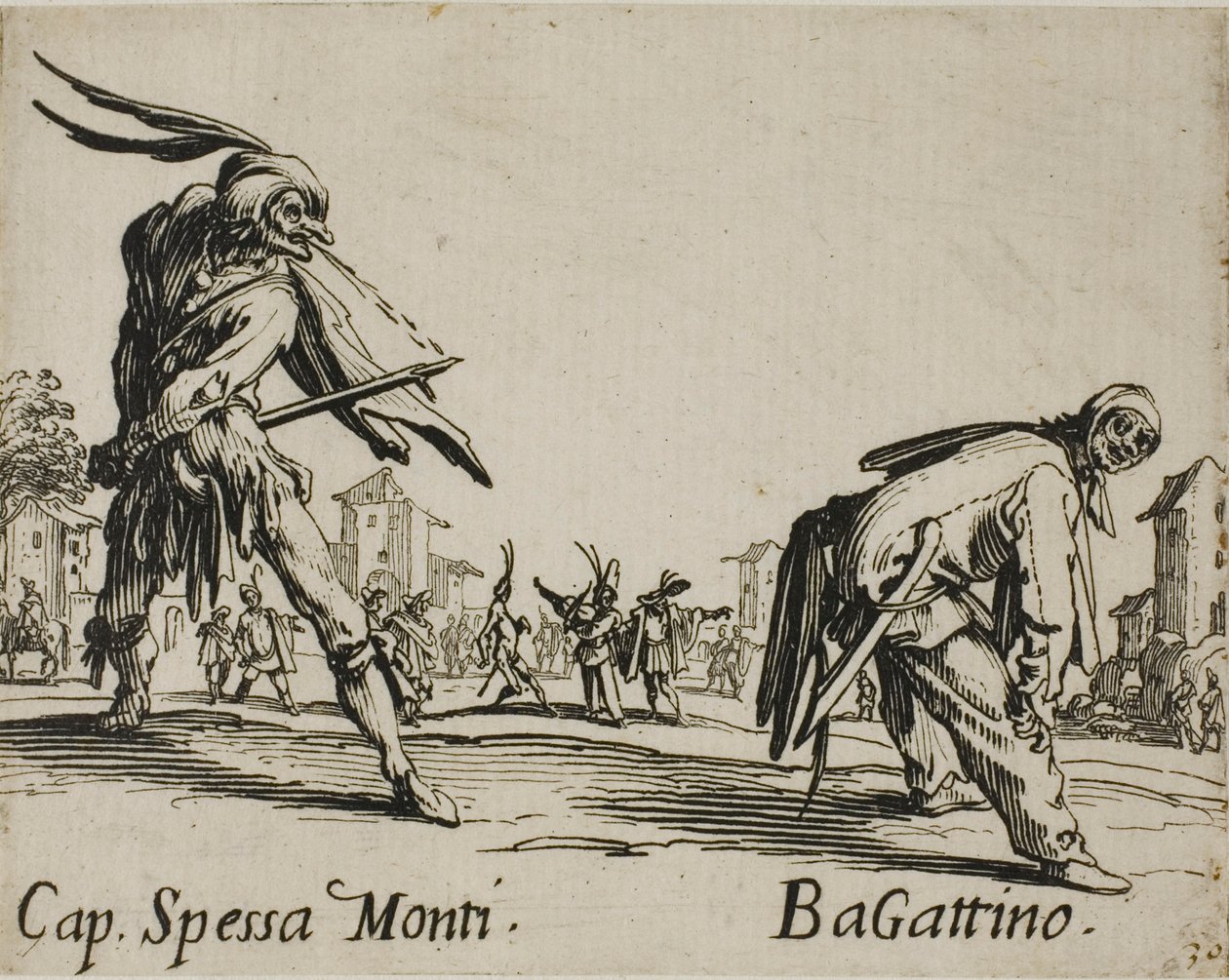 Capitan Spessa Monti - Begattino, tallerken 10 fra Balli di Sfessania av Jacques Callot