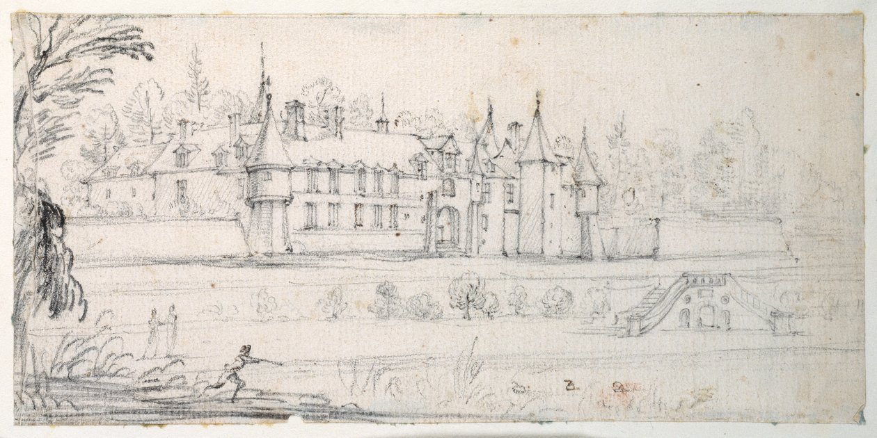 Chateau de Chantelou, i Orge-dalen, mellom Linas og Chestres (svart kritt på papir) av Jacques Callot