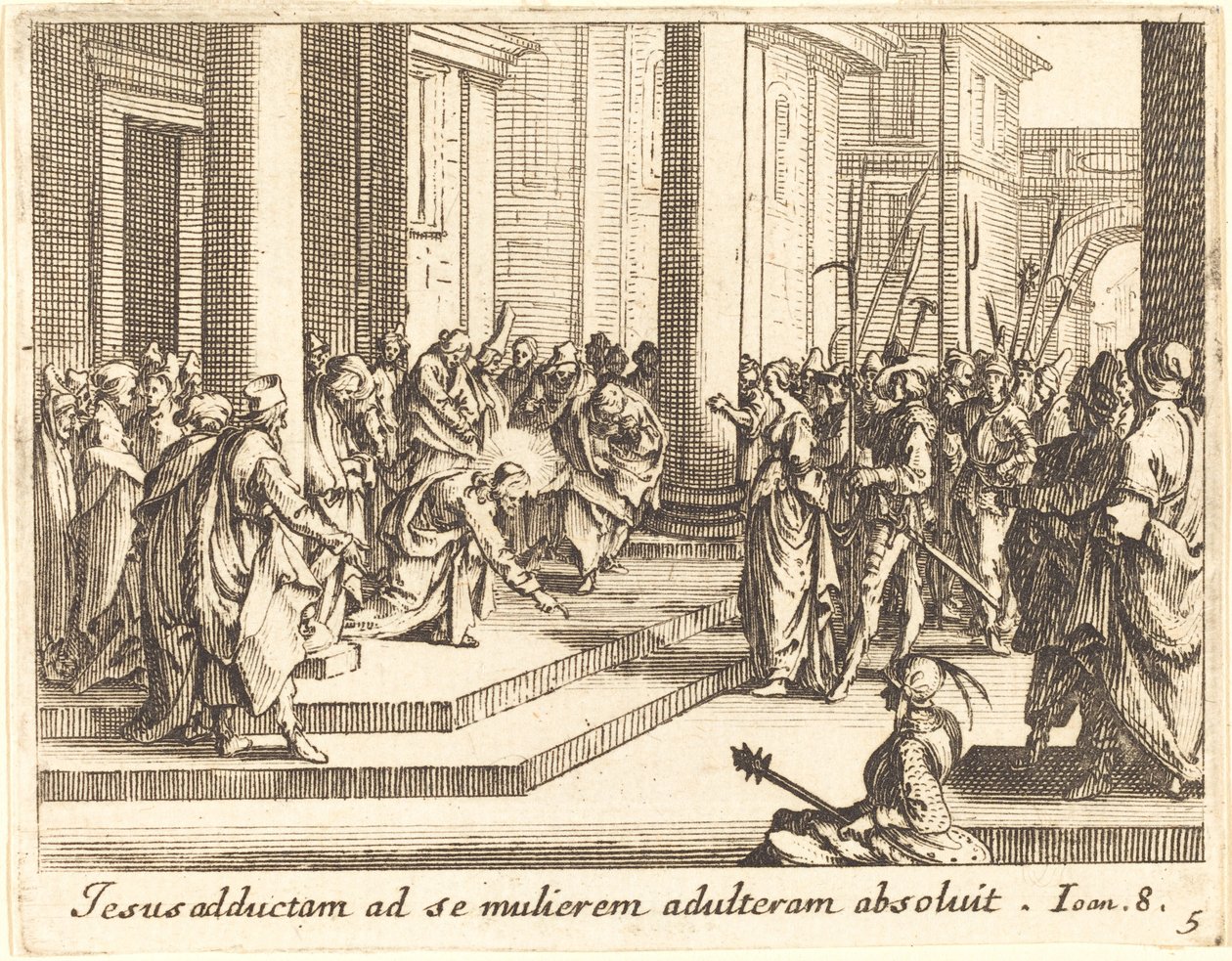 Kristus og kvinnen tatt i utroskap, 1635. av Jacques Callot
