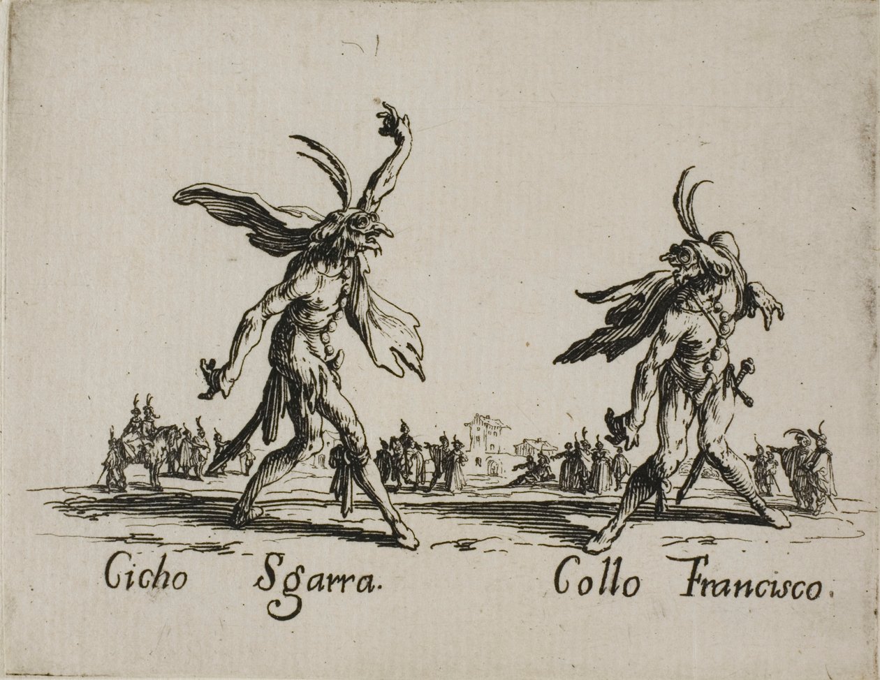 Cicho Sgarra - Collo Francisco, tallerken 6 fra Balli di Sfessania av Jacques Callot