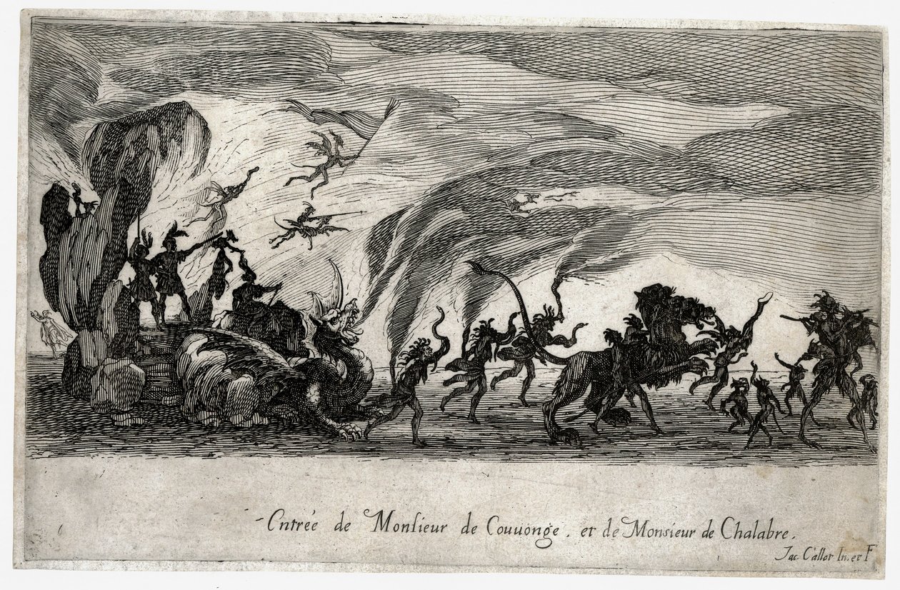 Kamp à la barriere, inntoget til Sieures de Couvonge og de Chalabre … (gravering) av Jacques Callot