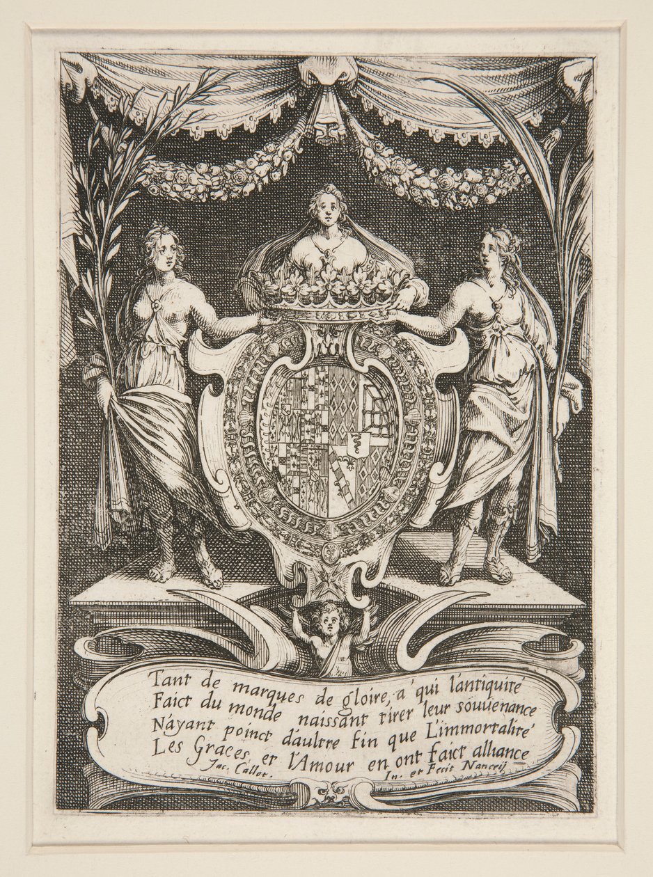 Slåss? la Barri?re, Frontispice, The Arms of Lorraine-Chevreuse av Jacques Callot