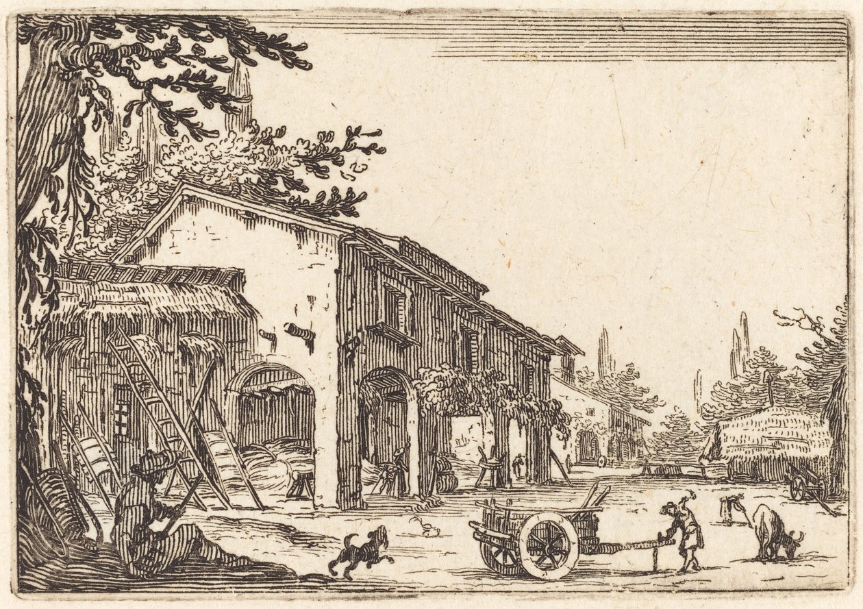 Gårdsplassen til en gård, ca. 1622. av Jacques Callot