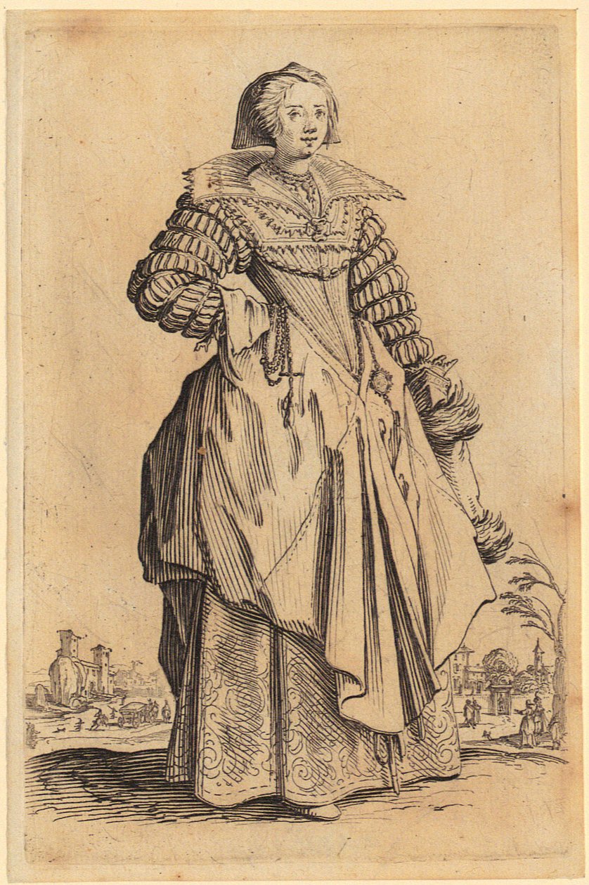 Dame med blondekrage, plate 8 fra serien «Adelen» av Jacques Callot