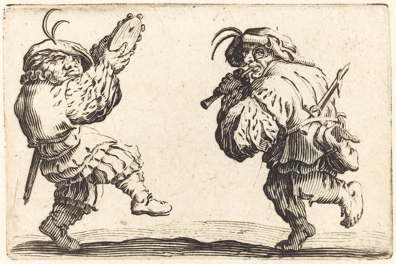 Dansere med fløyte og tamburin av Jacques Callot