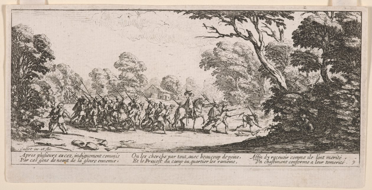 Discovery of the Malefactors, illustrasjon fra The Large Miseries of War av Jacques Callot
