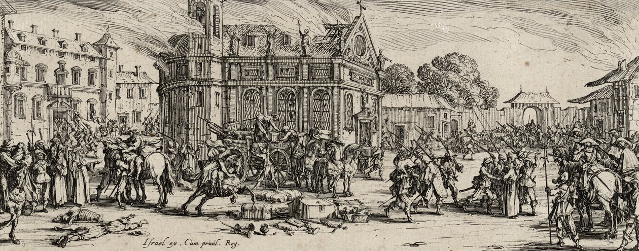 Ødeleggelse av et kloster, 1633 (etsing på lagt papir) av Jacques Callot