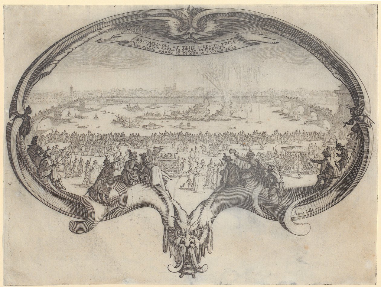 Detalj fra «Monseigneur Henry de Lorraines inntog», blad 10 i serien «Turneringen» av Jacques Callot