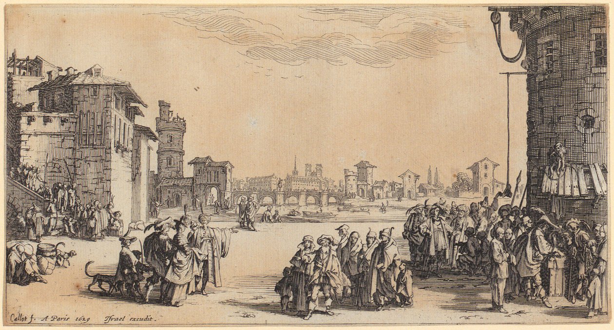 Detalj fra «Monseigneur Henry de Lorraines inntog», blad 10 i serien «Turneringen» av Jacques Callot
