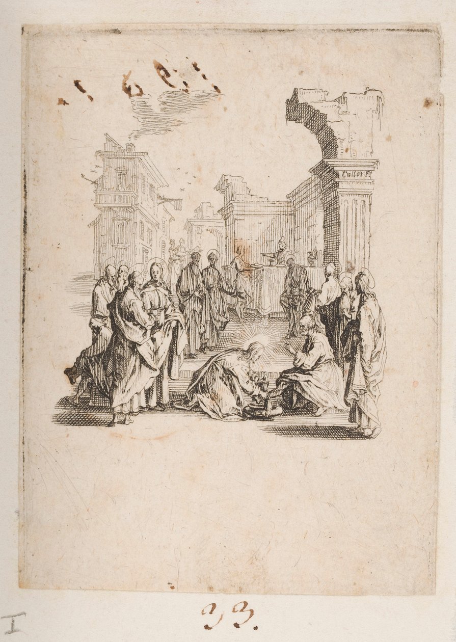 Disippel vasker Kristi føtter, nei. 1 av 11 fra La Petite Passion av Jacques Callot
