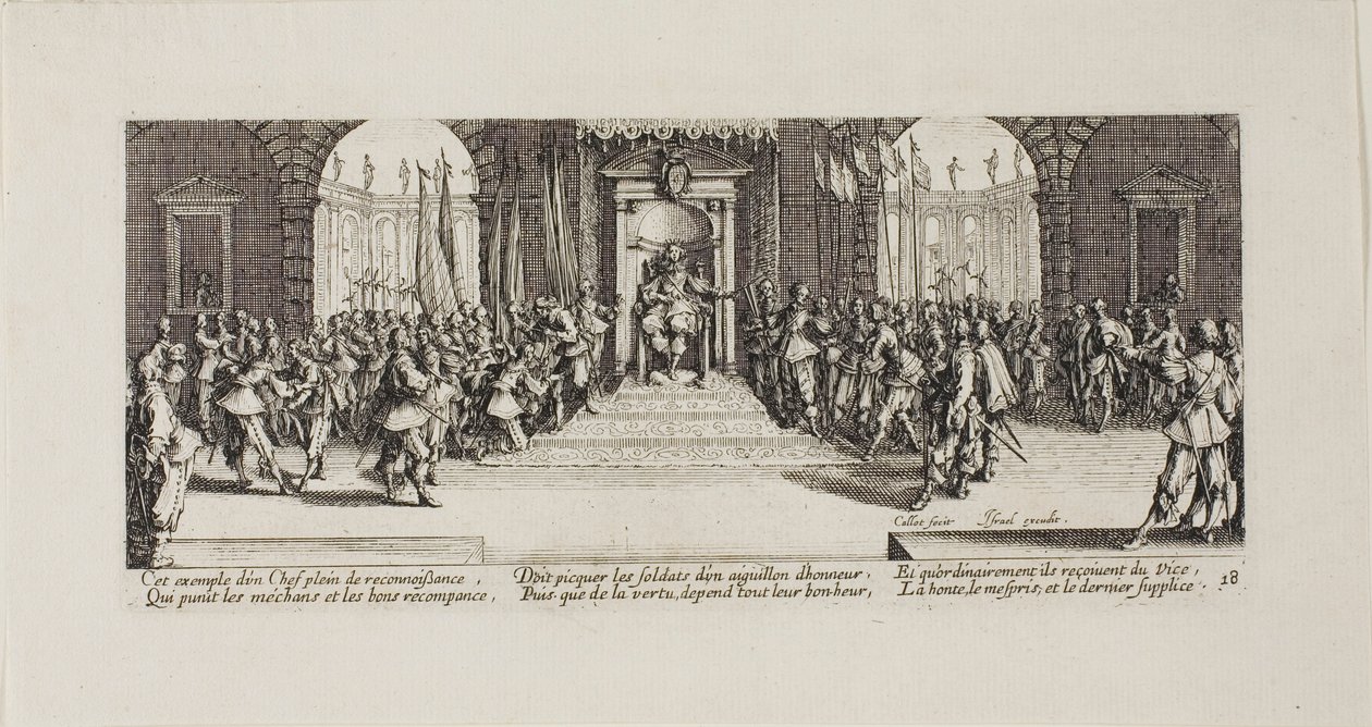 Distribusjon av belønninger, plate atten fra The Miseries of War av Jacques Callot