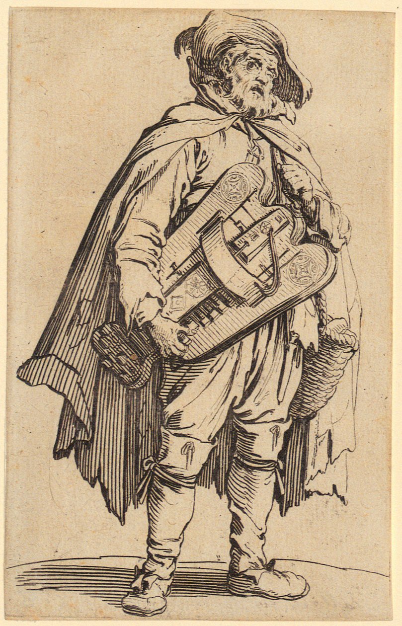 Lirekassespiller, plate 2 fra serien «Tiggerne» av Jacques Callot