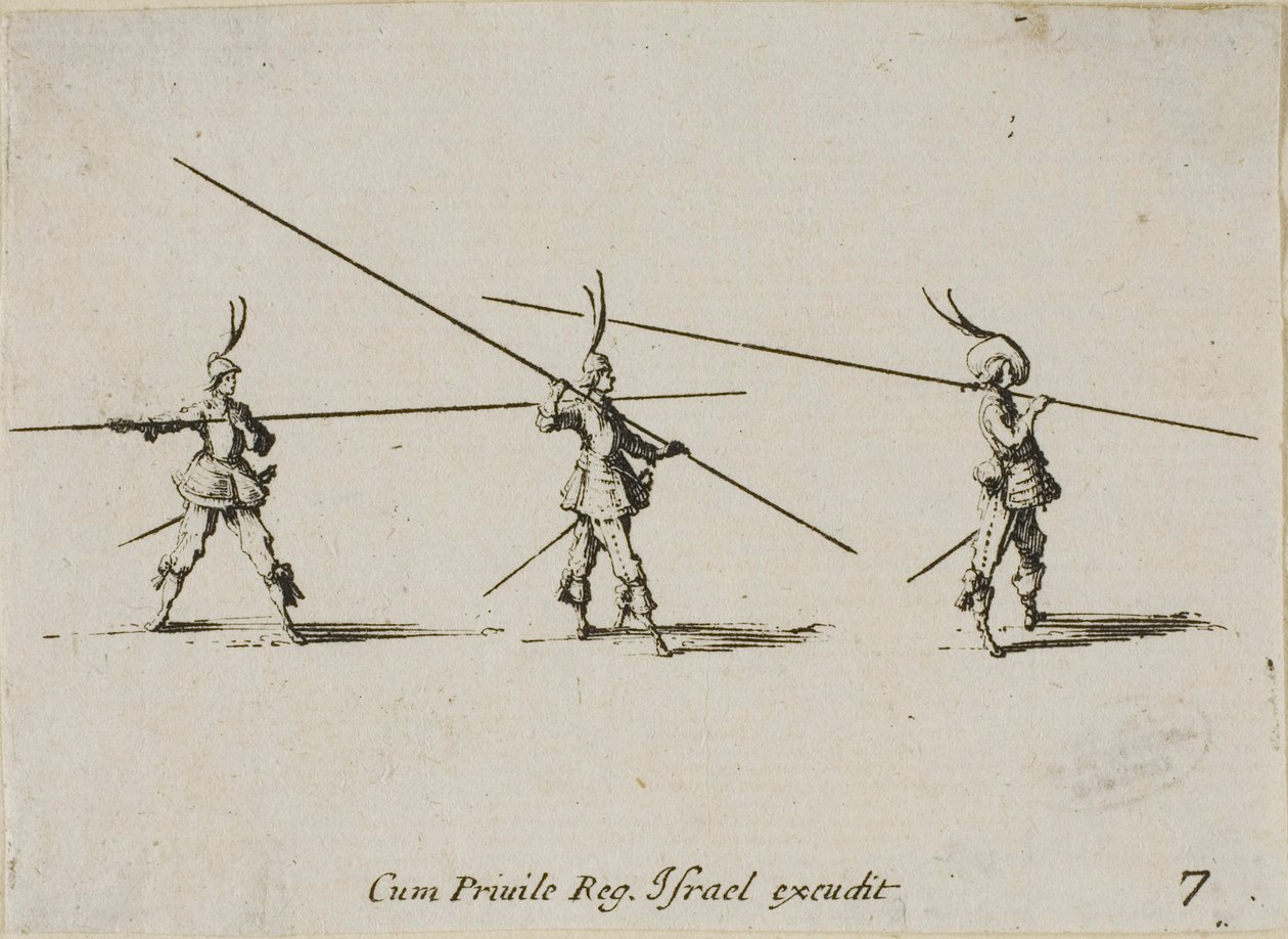 Drill med musketten, plate syv fra The Military Exercises av Jacques Callot