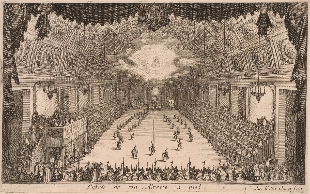 Hertug Karl IV ankommer til fots, fra Combat à la Barrière av Jacques Callot