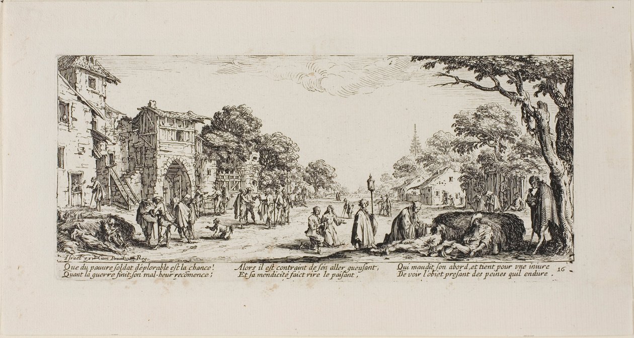 Dying Soldiers by the Roadside, plate seksten fra The Miseries of War av Jacques Callot